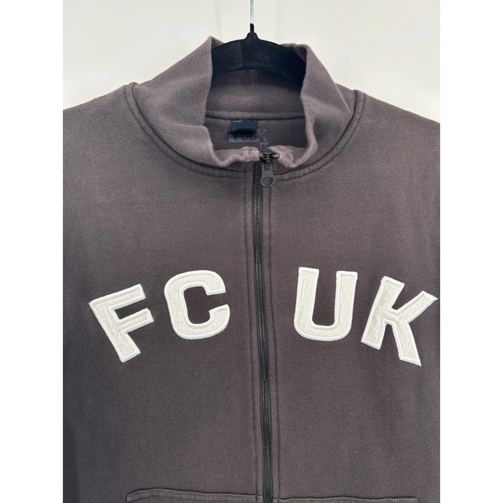 French Connection FCUK Mens Full Zip Sweatshirt Charcoal Grey Logo Jacket Large